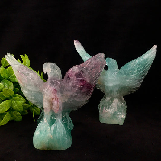 Wholesale natural quartz rainbow fluorite eagle bird carvings engraved crystal rainbow fluorite animal for gift