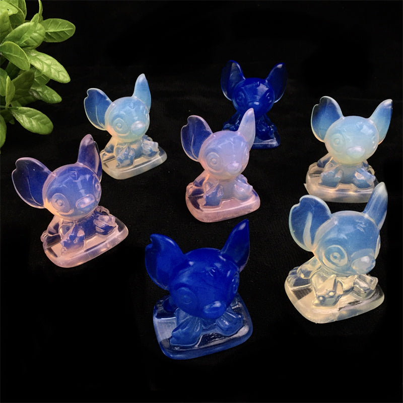 Wholesale high quality  Stitch pink opal light carving for gift calcite pink opal light stitch healing crystal carving