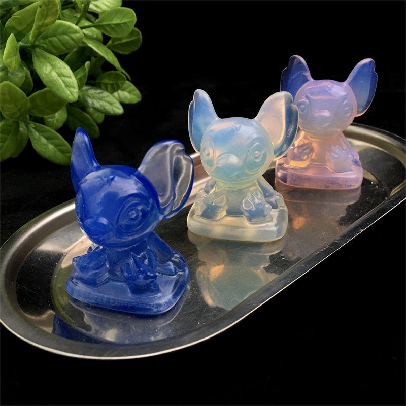 Wholesale high quality  Stitch pink opal light carving for gift calcite pink opal light stitch healing crystal carving