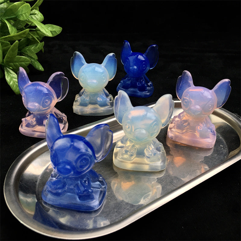 Wholesale high quality  Stitch pink opal light carving for gift calcite pink opal light stitch healing crystal carving
