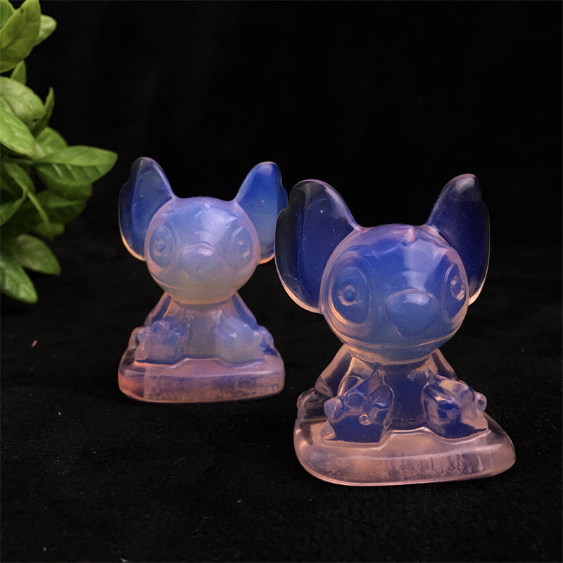 Wholesale high quality  Stitch pink opal light carving for gift calcite pink opal light stitch healing crystal carving