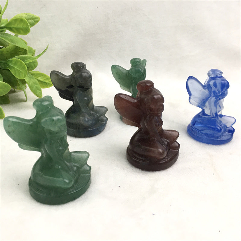 Wholesale high quality reiki natural crystalLab/green aventurine /blue opal/strawberry Butterfly fariy carving for decoraiotion