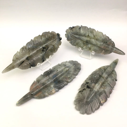 Wholesale Natural labradorite Crystal Carved halloween Ghost With Indian Feather for decoraiotion