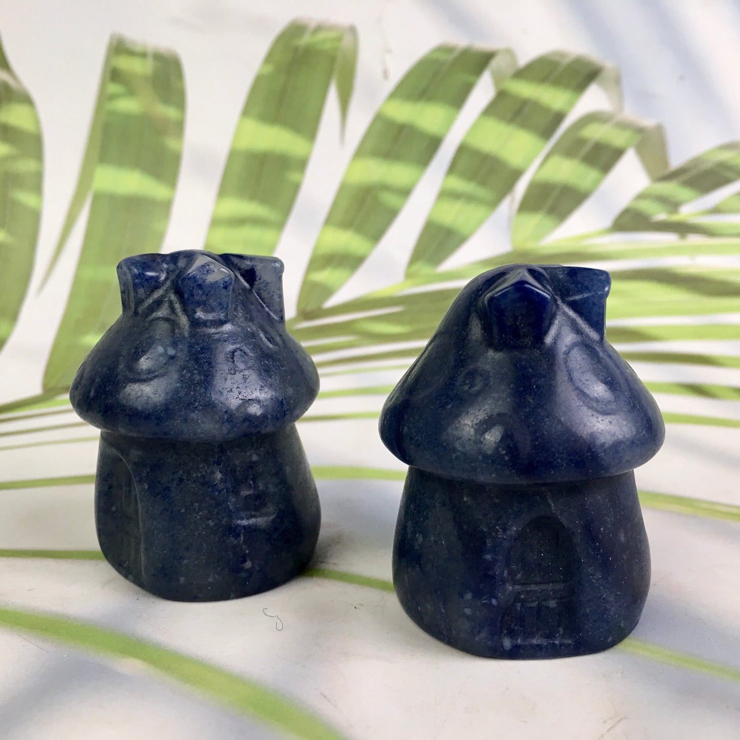 Wholesale natural cute crystal carving green/blue aventurine and orange calcite mushroom house for gift