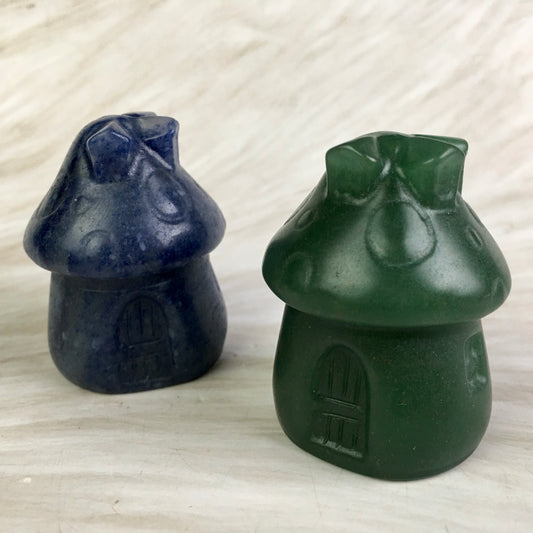 Wholesale natural cute crystal carving green/blue aventurine and orange calcite mushroom house for gift