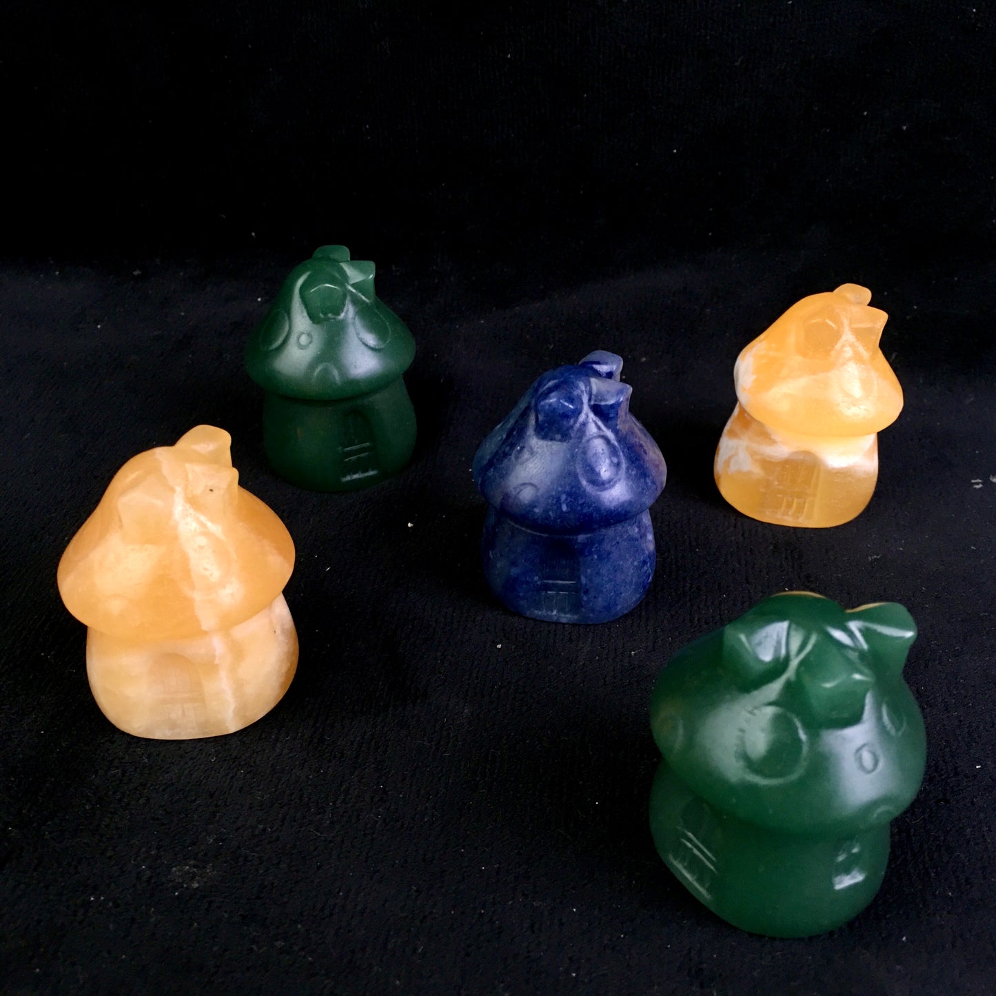 Wholesale natural cute crystal carving green/blue aventurine and orange calcite mushroom house for gift