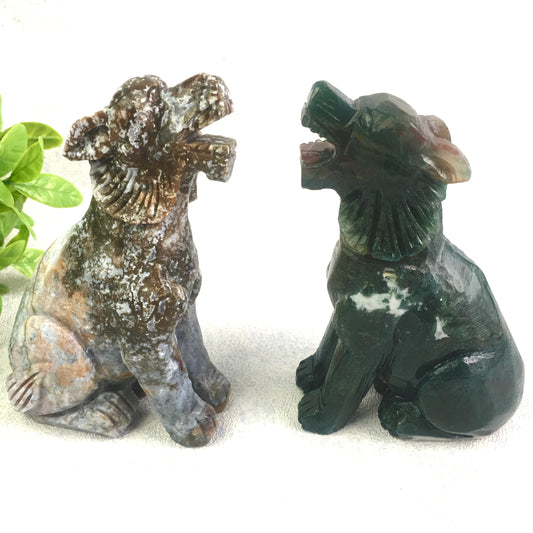 Wholesale Crystal Animal Carving Crafts Natural Marine Jasper Wolf Ornaments Ocean Jasper  Wolf Family Decoration 1kg、