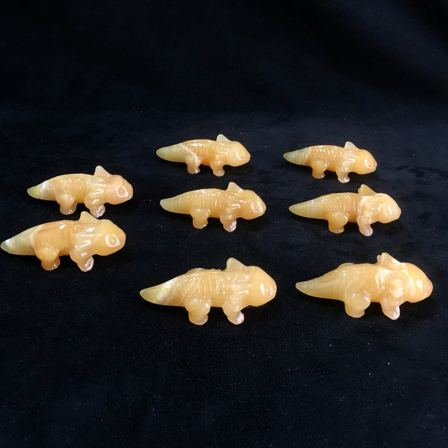 Wholesale high quality Orange calcite Giant salamander carving a for decoraiotion