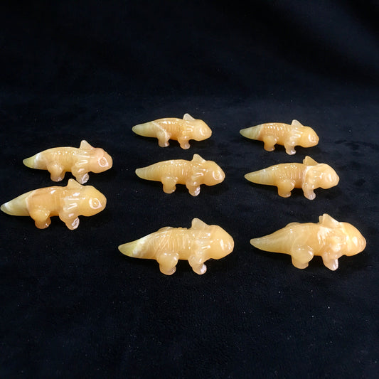 Wholesale high quality Orange calcite Giant salamander carving a for decoraiotion