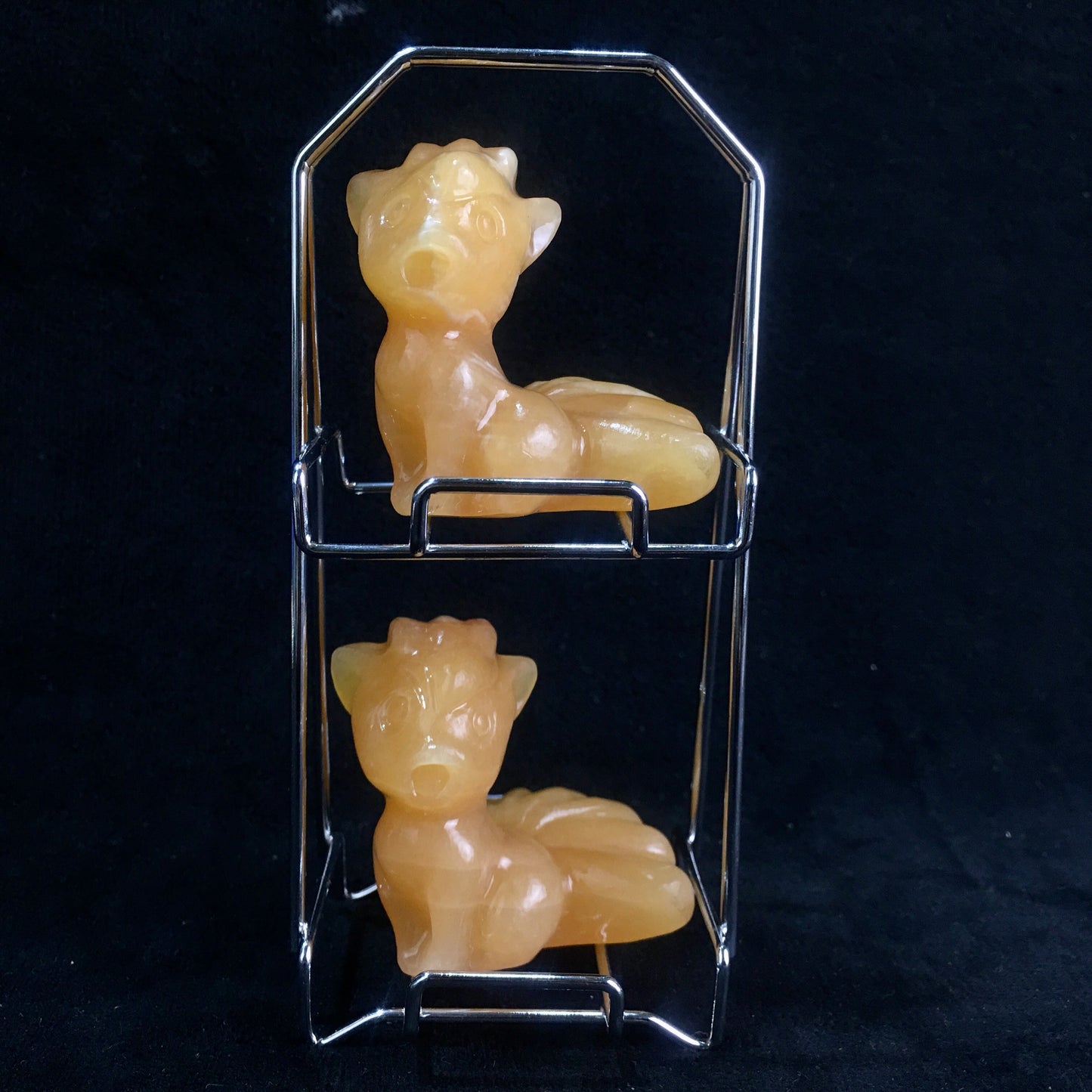 Wholesale Natural yellow jade Quartz Crystal Carved Crystal pokemon carvings Six Tailed Fox for Decoration