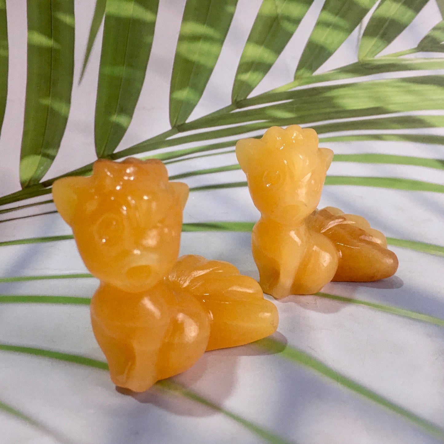 Wholesale Natural yellow jade Quartz Crystal Carved Crystal pokemon carvings Six Tailed Fox for Decoration
