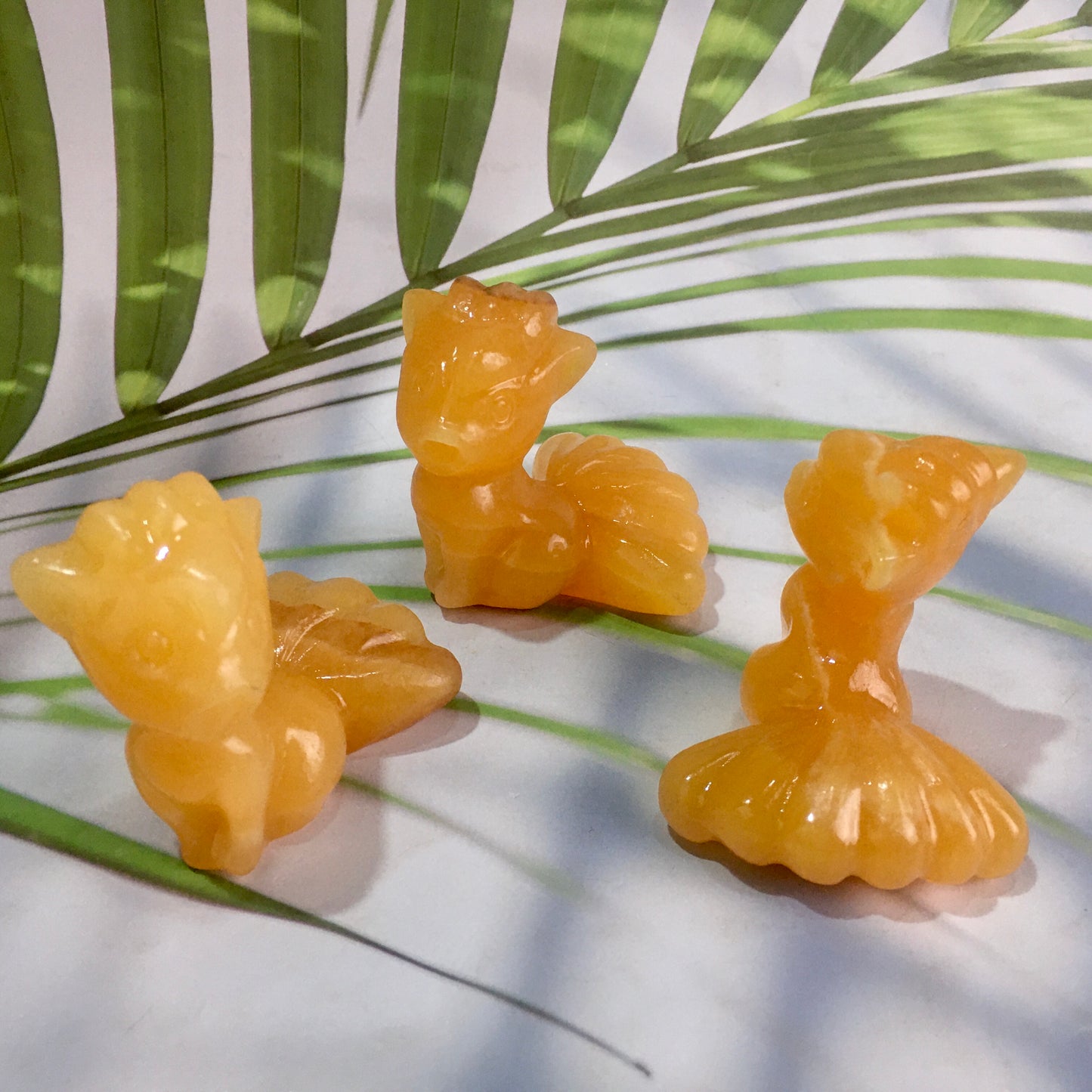 Wholesale Natural yellow jade Quartz Crystal Carved Crystal pokemon carvings Six Tailed Fox for Decoration