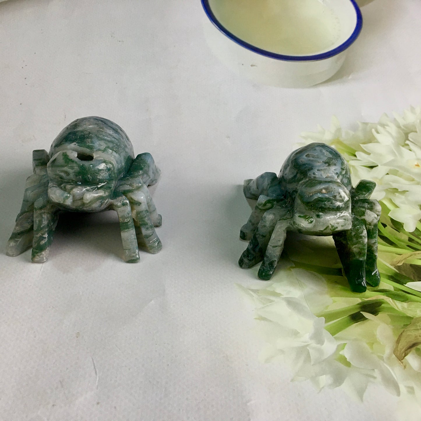 Wholesale High Quality Natural Moss Agate Crystal Carving Animal spider for decoraiotion