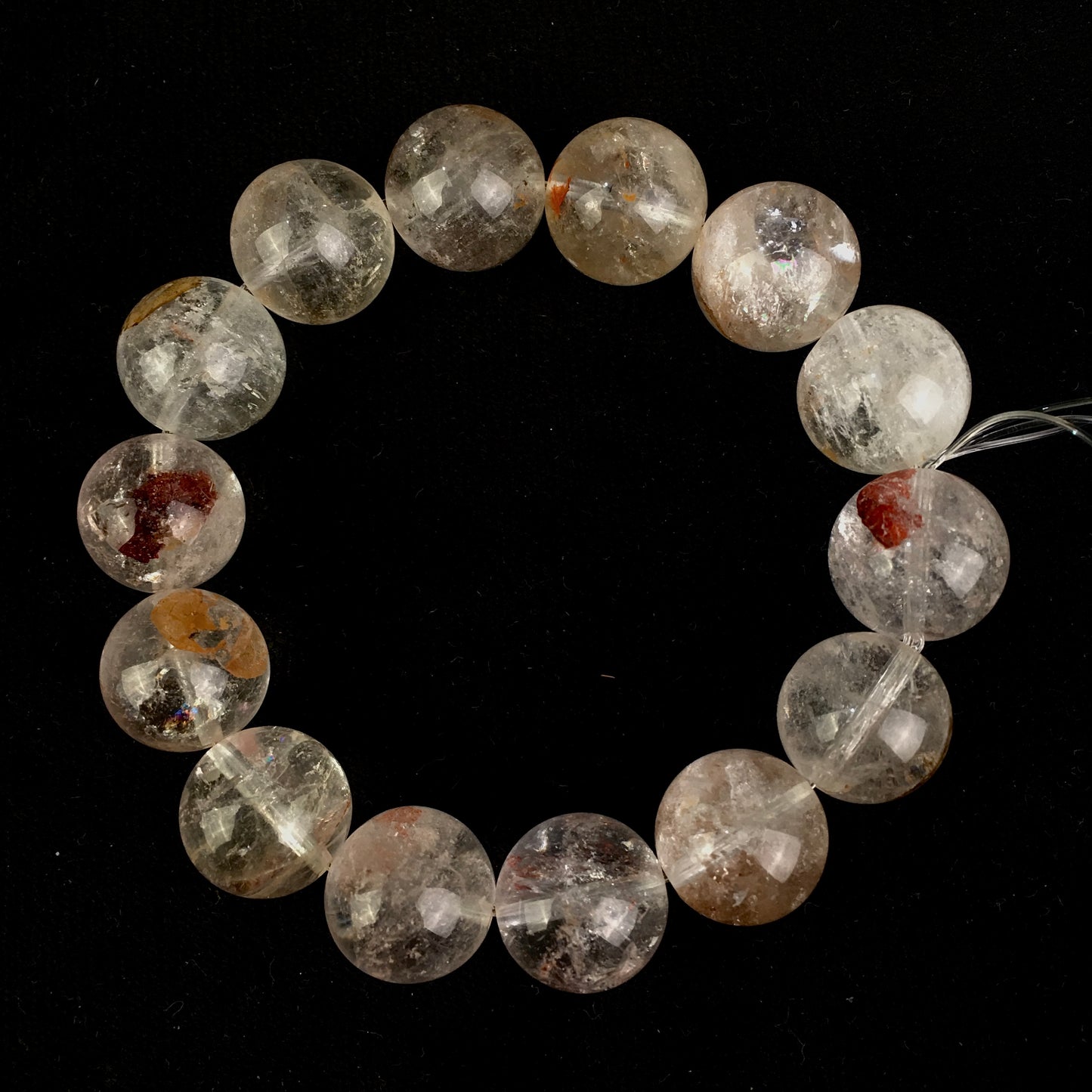15mm Natural Clear Quartz Bracelet with golden healer  Energy Stone Beads Handmade Jewelry Elastic Bracelet