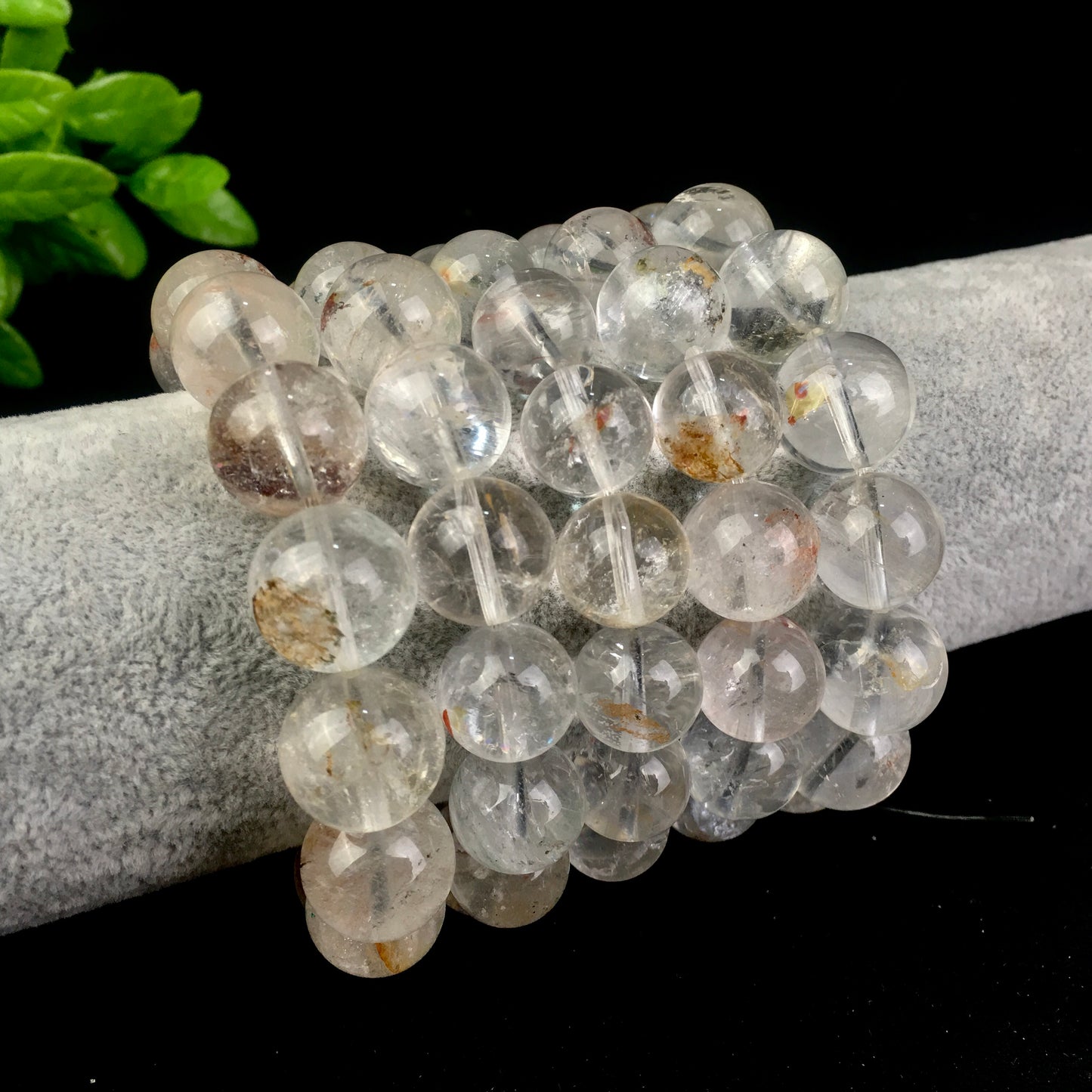 15mm Natural Clear Quartz Bracelet with golden healer  Energy Stone Beads Handmade Jewelry Elastic Bracelet