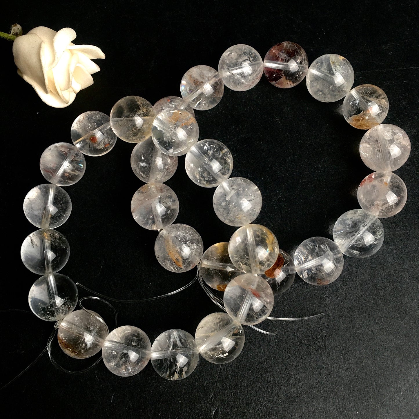 15mm Natural Clear Quartz Bracelet with golden healer  Energy Stone Beads Handmade Jewelry Elastic Bracelet