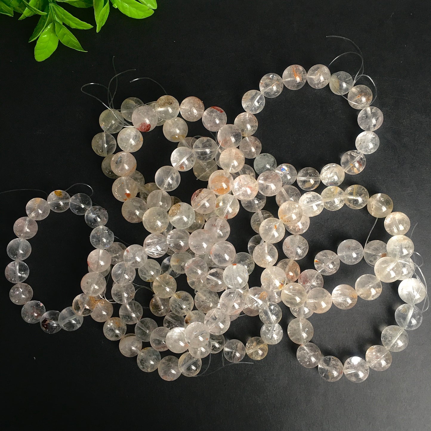 15mm Natural Clear Quartz Bracelet with golden healer  Energy Stone Beads Handmade Jewelry Elastic Bracelet