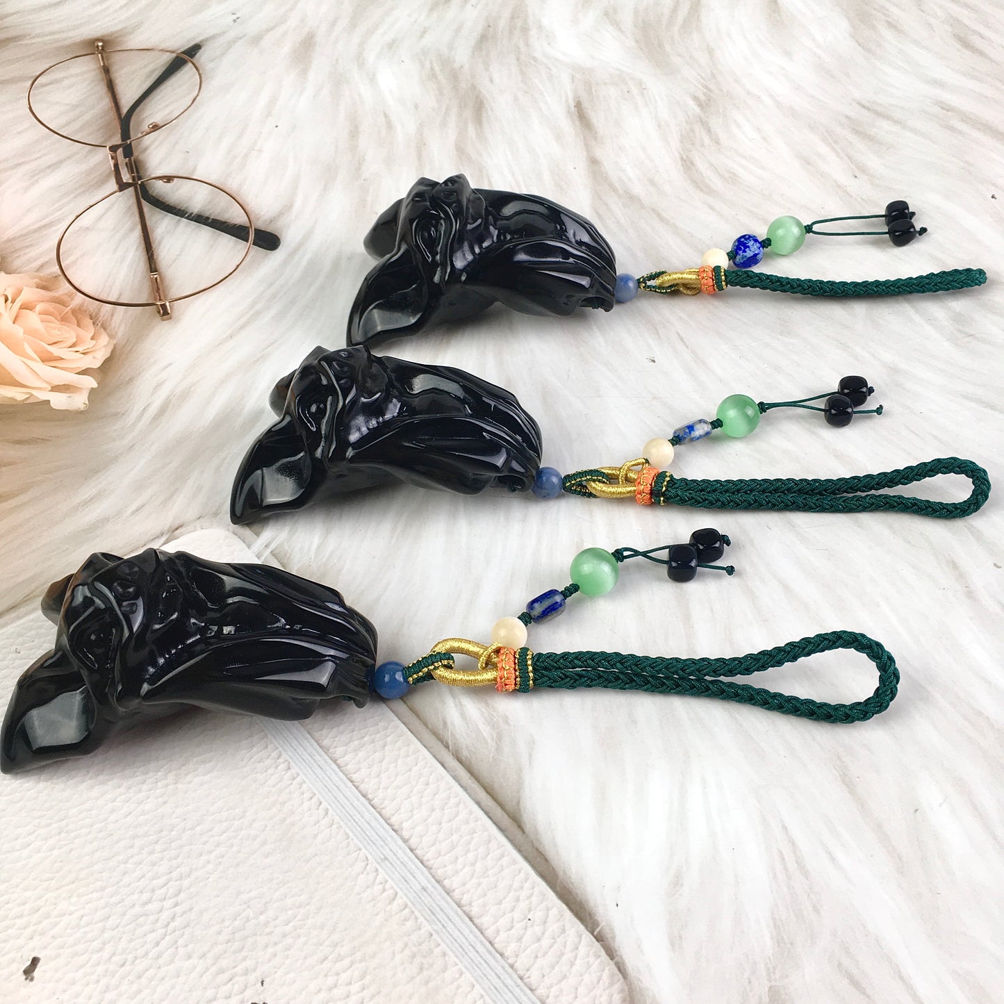 Natural crystal  animal carving crystals crafts natural black obsidian bats for Decoration