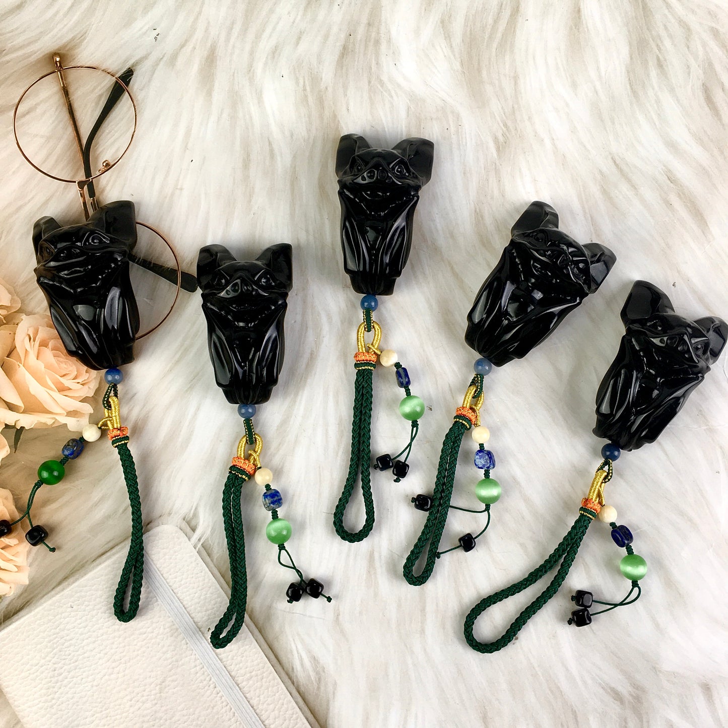 Natural crystal  animal carving crystals crafts natural black obsidian bats for Decoration