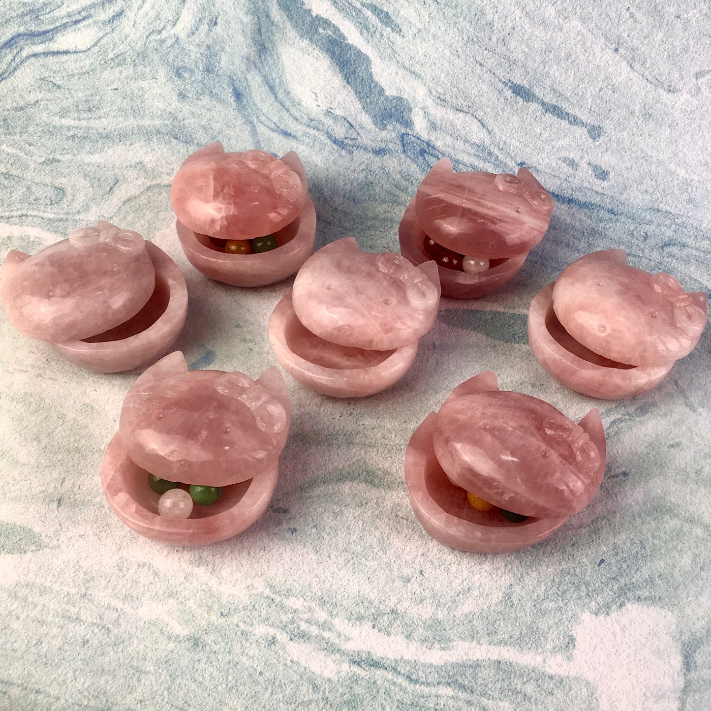 Wholesale natural quartz healing crystal cat bowl  rose quartz crystal hello kitty bowl /storage box folk crafts