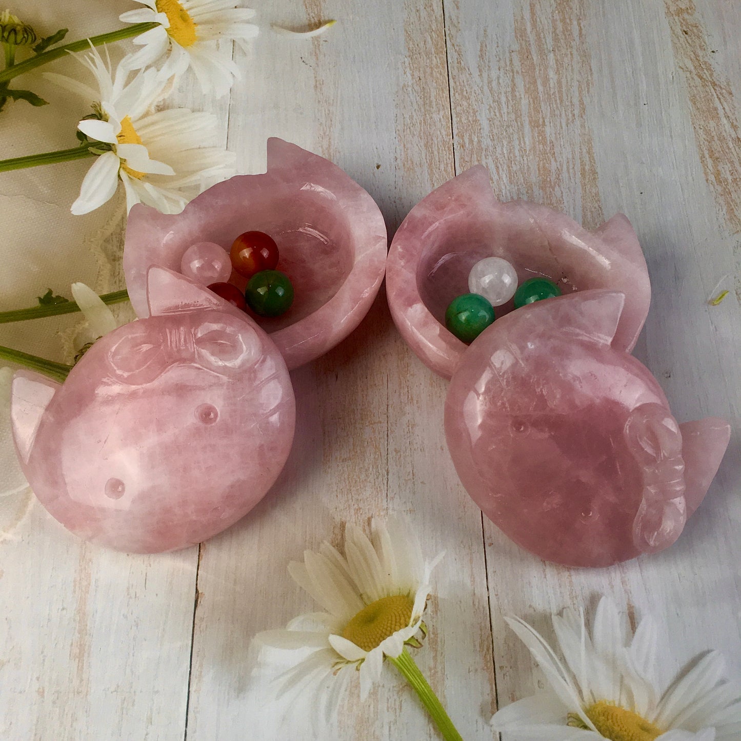 Wholesale natural quartz healing crystal cat bowl  rose quartz crystal hello kitty bowl /storage box folk crafts