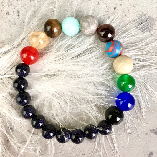 New Rock Bead Elastic Natural Stones Gemstones Bangles Universe Galaxy Blue sanstone Stone Bracelet 8 Planets 7 Chakra Bracelets
