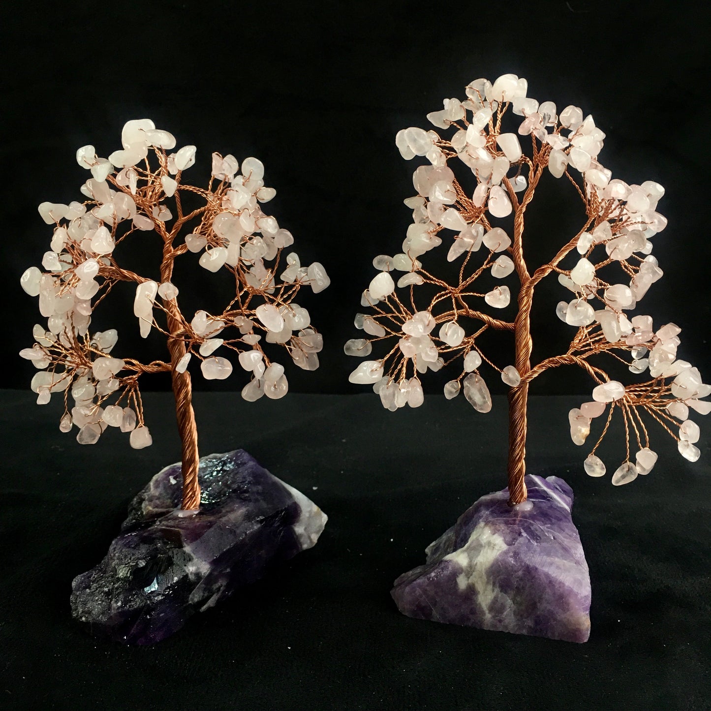 Wholesale bulk Natural Crystal Craft Tree Christmas dream amethyst rose quartz and citrine Gemstone Bonsai Coppe Crystal Tree  for decoraiotion