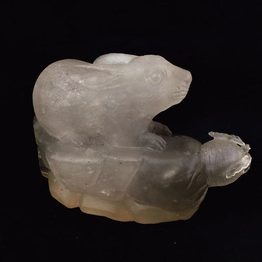 Wholesale natural crystal carving pieces clear quartz white rabbit bunnies hand-carved for home decoration