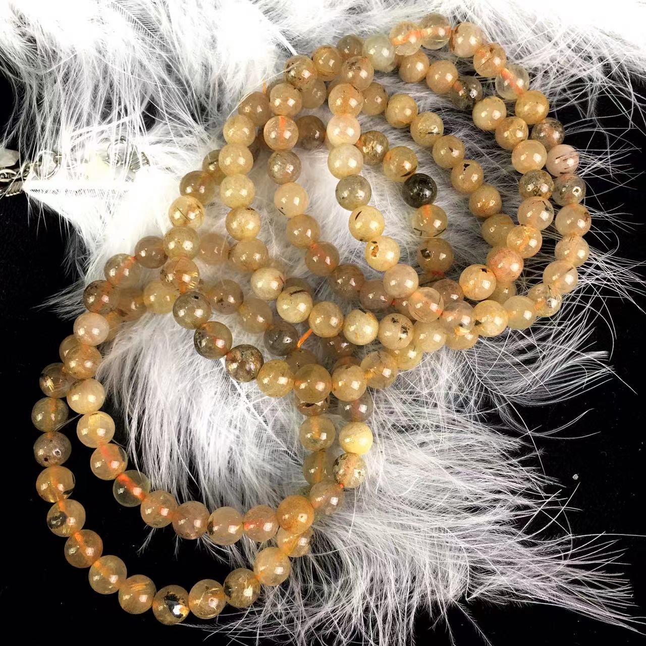 Wholesale Natural 7mm  Rutilated Quartz Beaded Bracelet Custom Stretch Bracelet for Women and Men Wear Gift