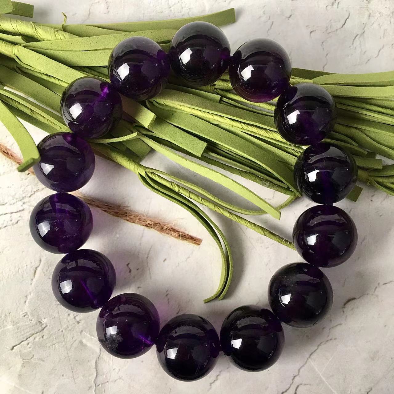 15.5MM Natural Amethyst Crystal Energy Stone Elastic Stretchable Amethyst Beads Bracelet