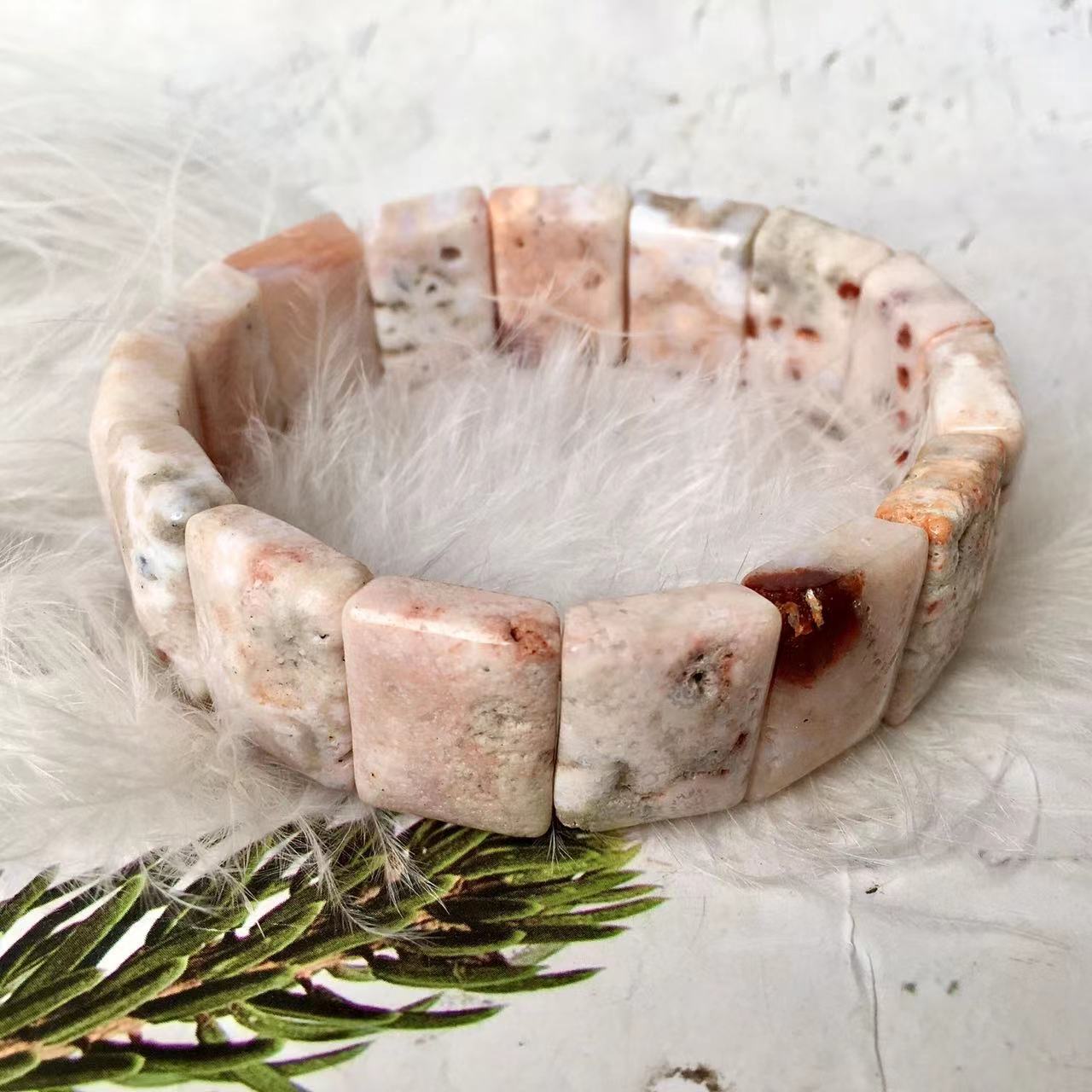 wholesale natural high quality Coral jade chrysanthemum stone bamboo joint bracelet for decoration
