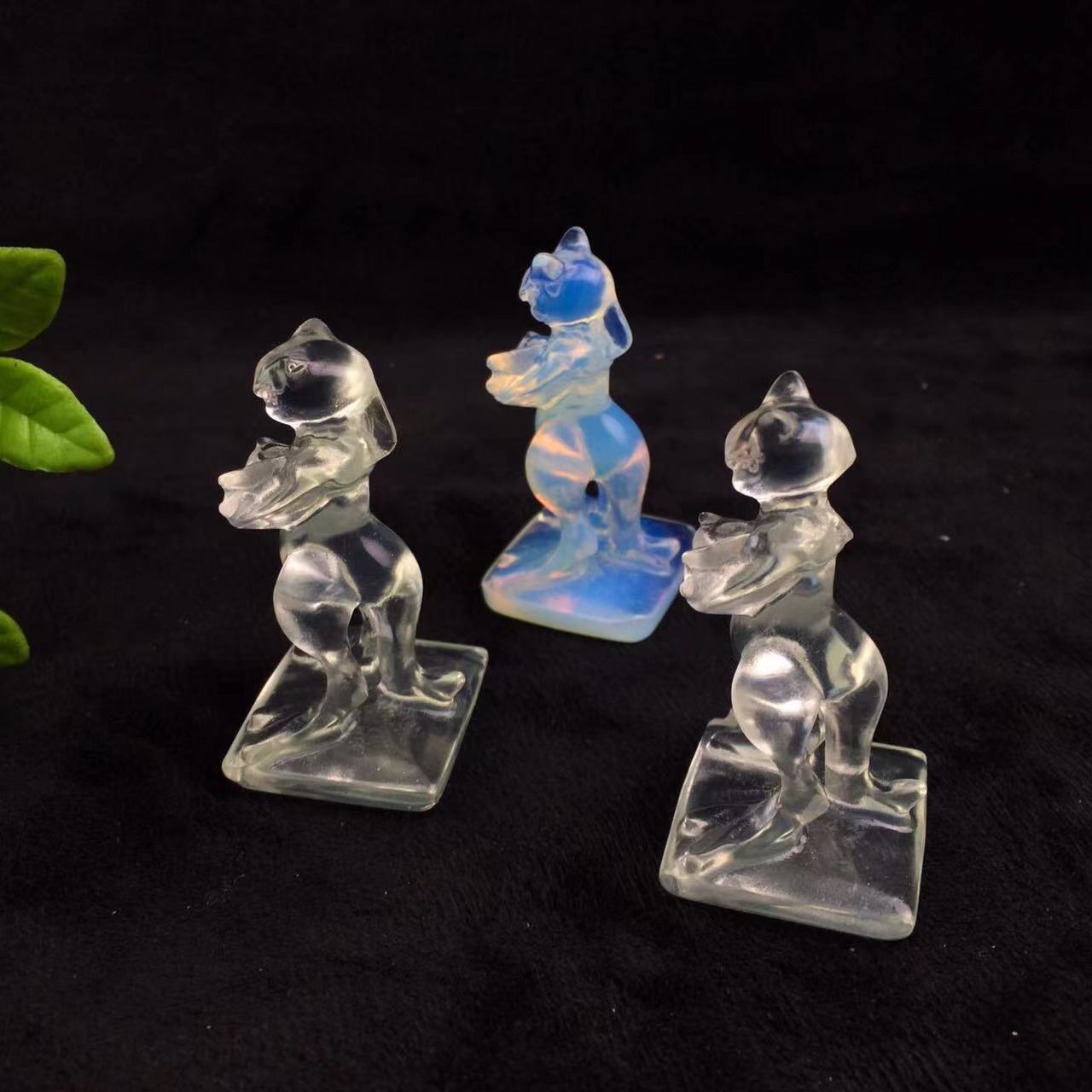 Natural crystal carving Customizable Color Pink Opalite Purple Mica Mewtwo Opalite Crystal Carved Mewtwo