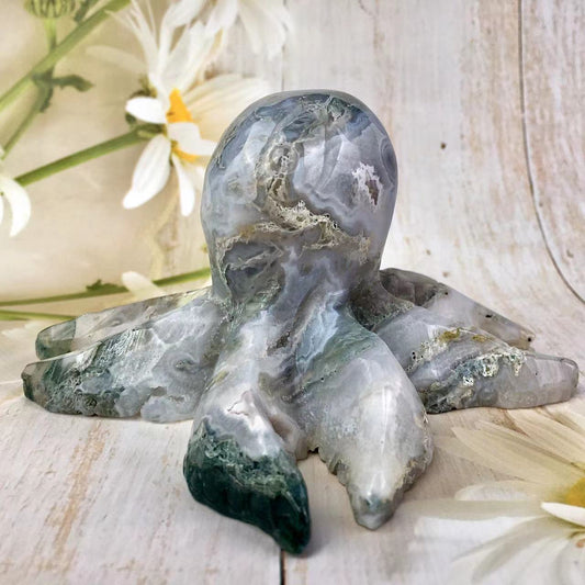 Natural High Quality Green Moss Agate Crystal Octopus For Home Decoration Sale
