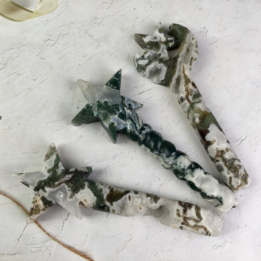 Wholesale natural Crystals Healing moss agate magic Wand For Decoration