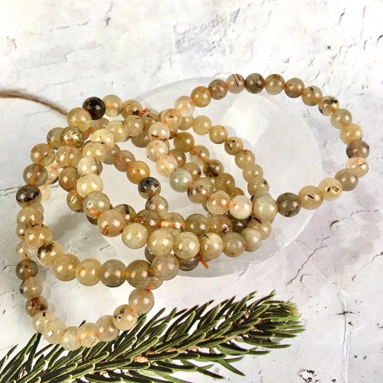 Wholesale Natural 7mm  Rutilated Quartz Beaded Bracelet Custom Stretch Bracelet for Women and Men Wear Gift