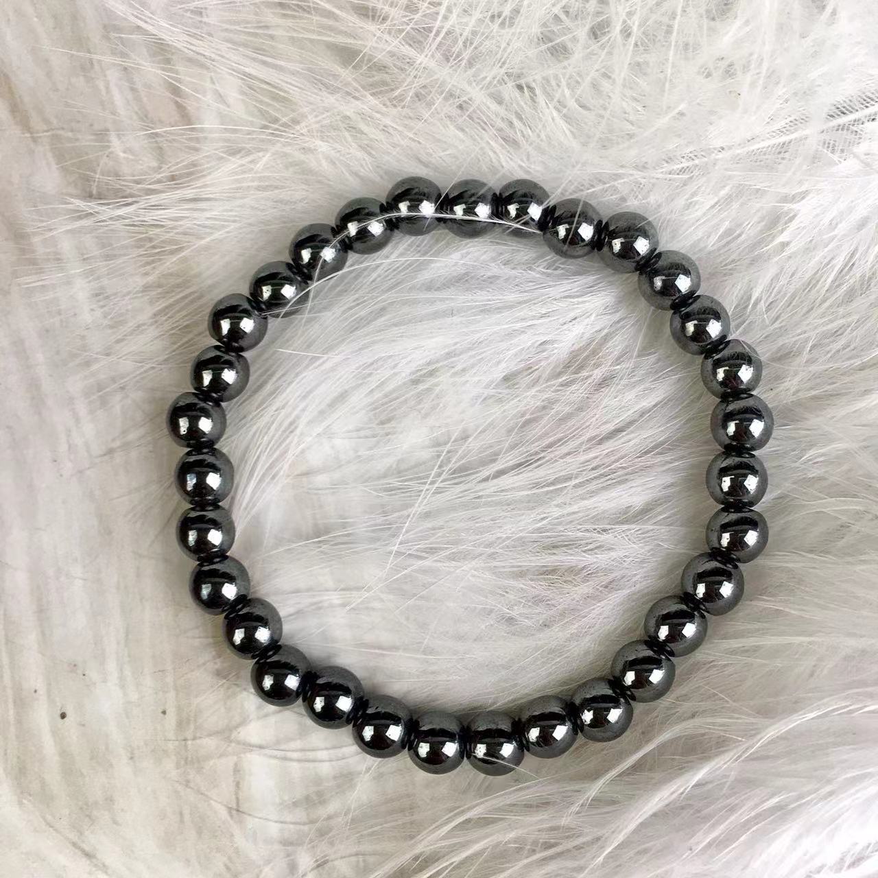Wholesale 6mm terahertz smooth bead gemstone beaded bracelet