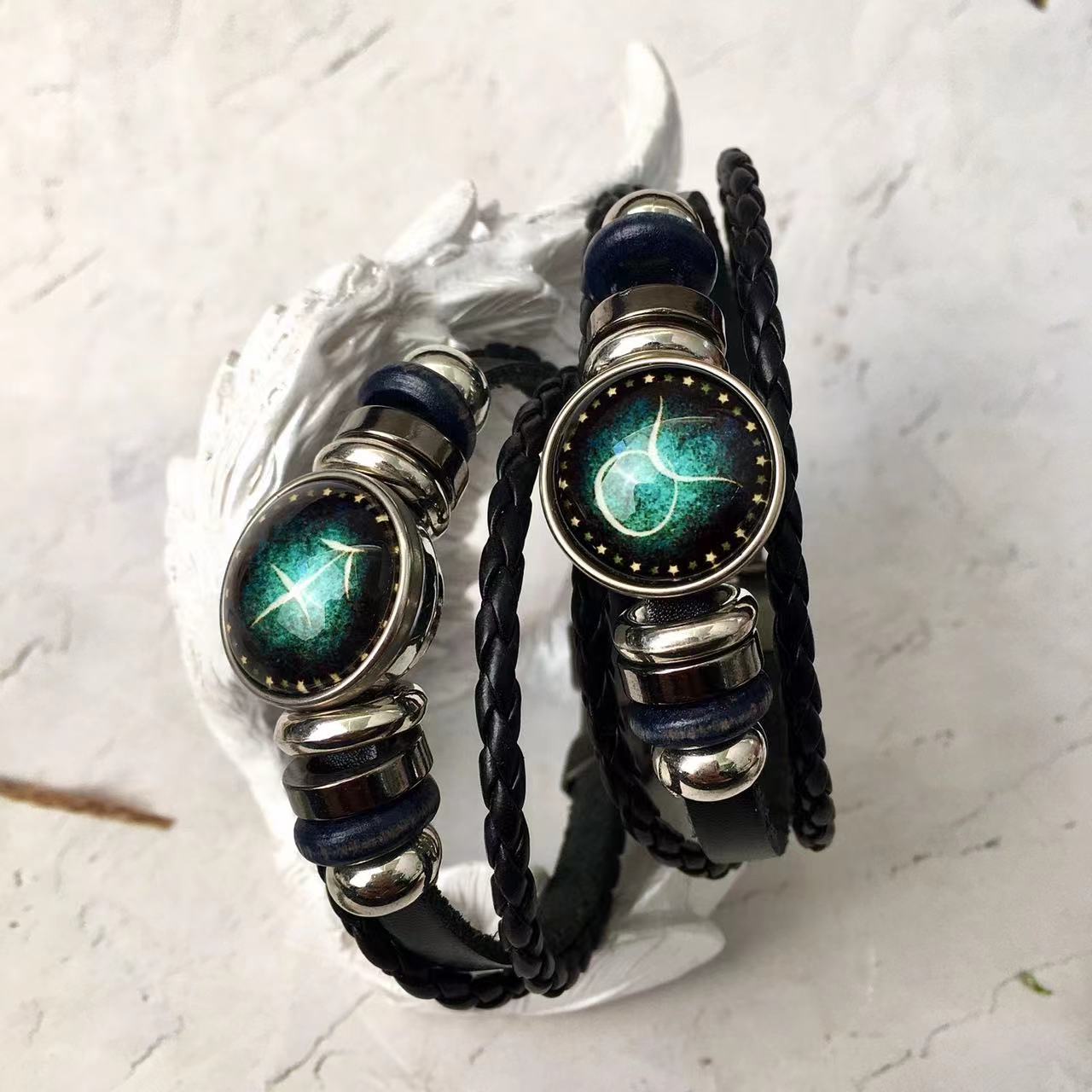 Vintage hand-woven bangle women casual leather bracelet wholesale  hip-hop couple hand rope