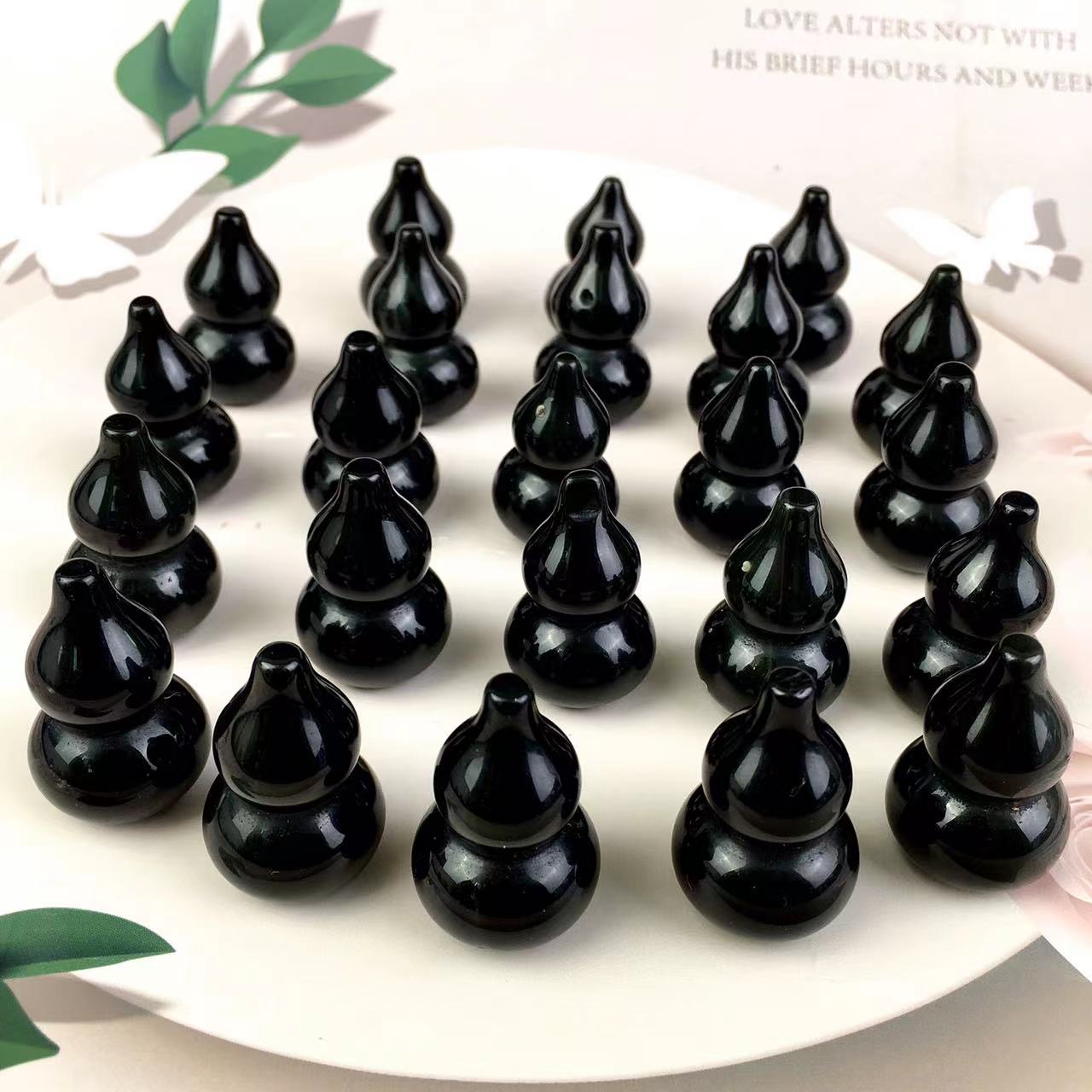 High quality wholesale  Natural Crystal black obsidian gourd For Decoration 1 pc