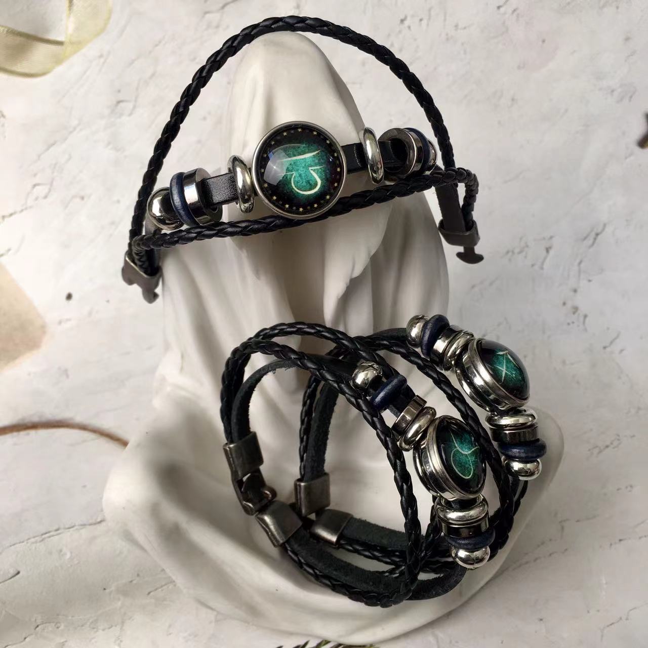 Vintage hand-woven bangle women casual leather bracelet wholesale  hip-hop couple hand rope