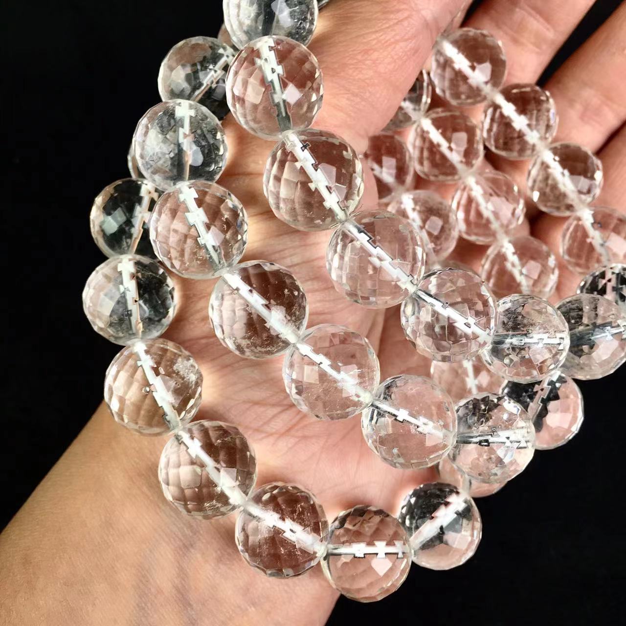 High Quality Natural  Clear quartz White Crystal14mm Bracelet Crystal Single Circle Hand String Clear Quartz Charm Bracelets