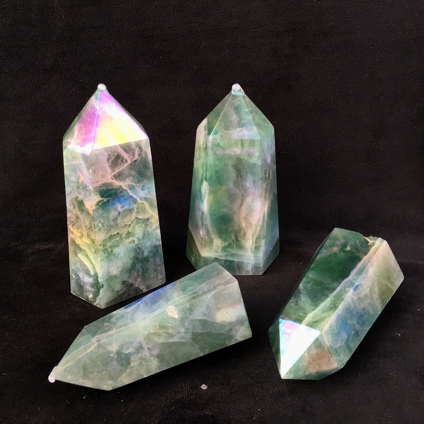 Wholesale high quality reiki natural Aura green fluorite Healing stone tower  for decoraiotion 1kg
