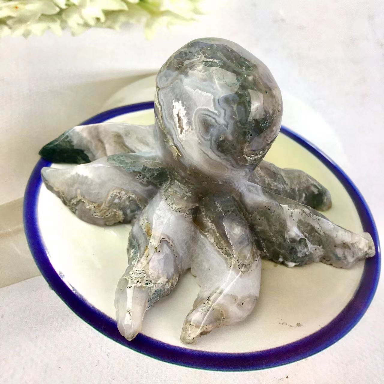 Natural High Quality Green Moss Agate Crystal Octopus For Home Decoration Sale