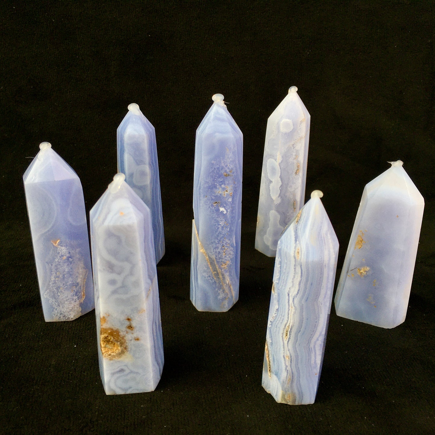 Wholesale natural crystal blue lace agate point tower for decoraiotion 1kg