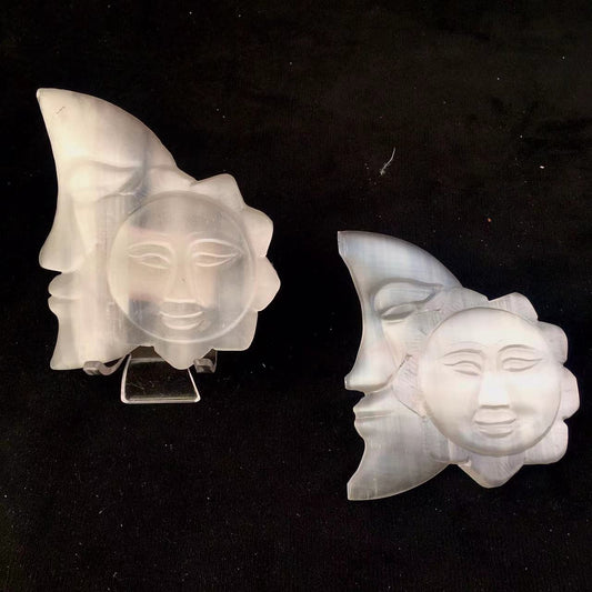 Wholesale high quality reiki natural crystal selenite moon and sun carving for decoraiotion