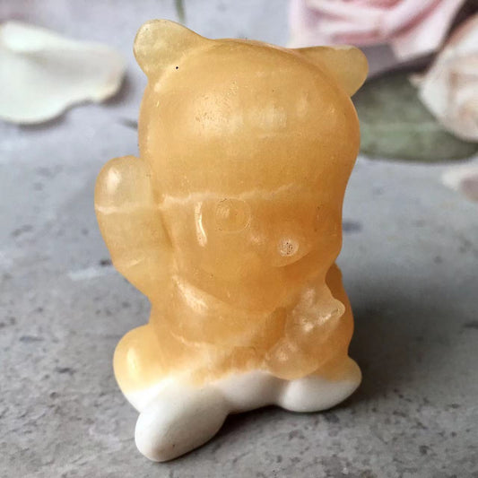 Wholesale Natural Crystal Orange Calcite Pooh Bear  Healing Stones small Pooh Bear Carving