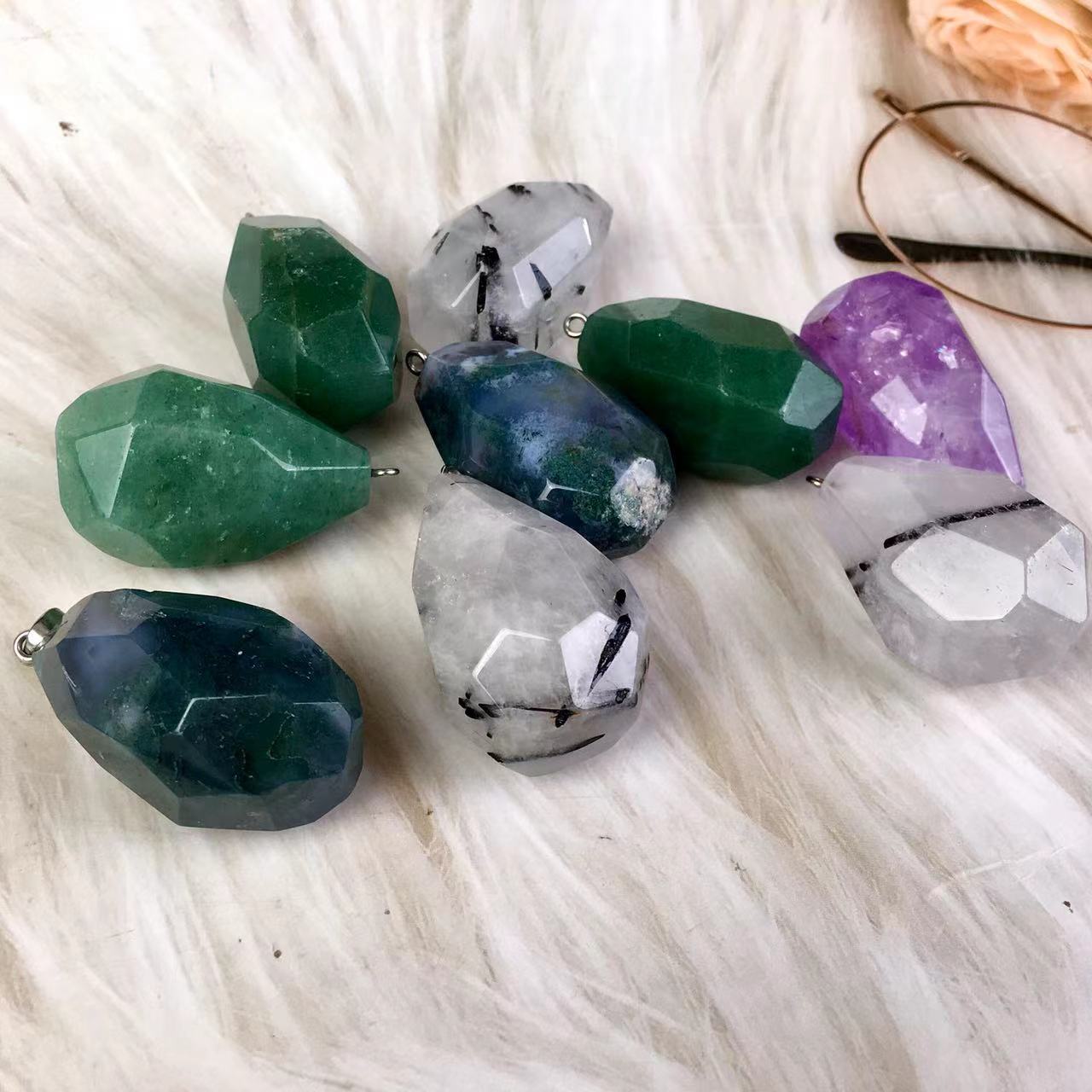 High quality wholesale  Natural Crystal  green strawberry moss agate purple mic pendant For Decoration 1 pc