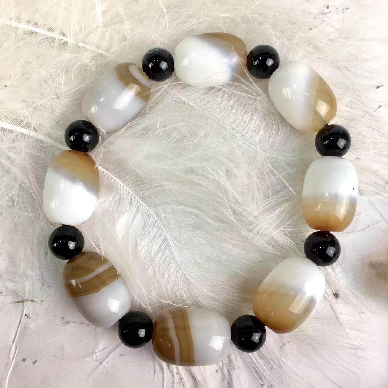 Natural black agate stretch round bead bracelet Most popular size  bracelet