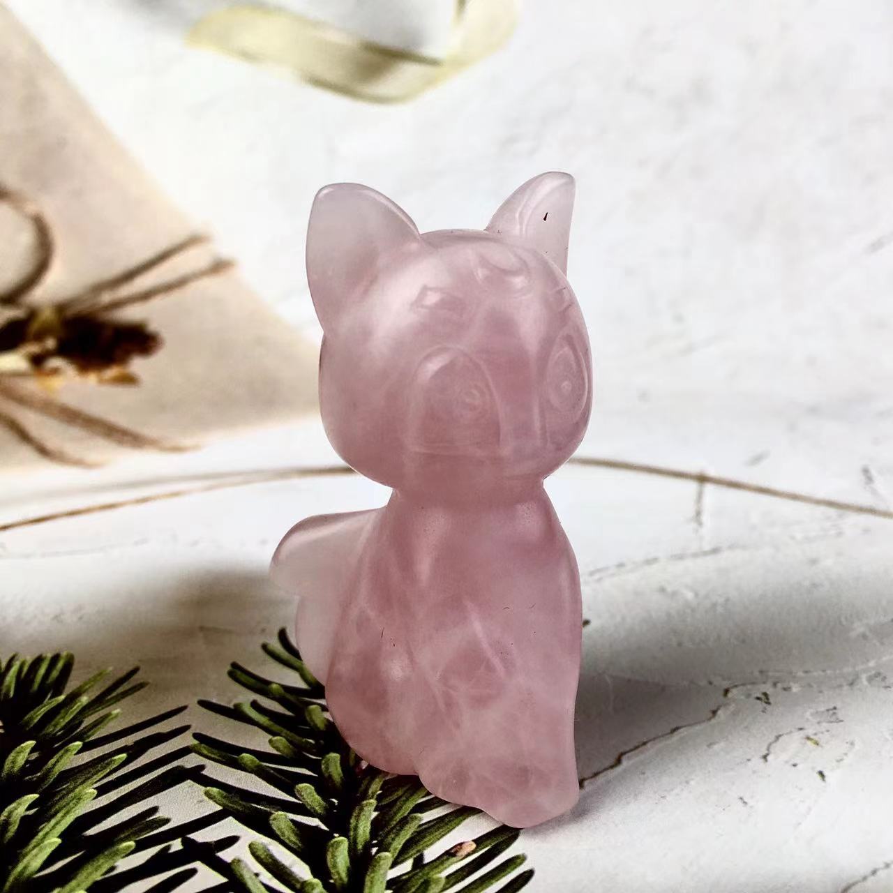 Natural Rose Quartz /Sodalite/Green aventurine Beauty Girl Soldier Sailor Moon Artemis Crystal Cartoon Carving Luna Cat