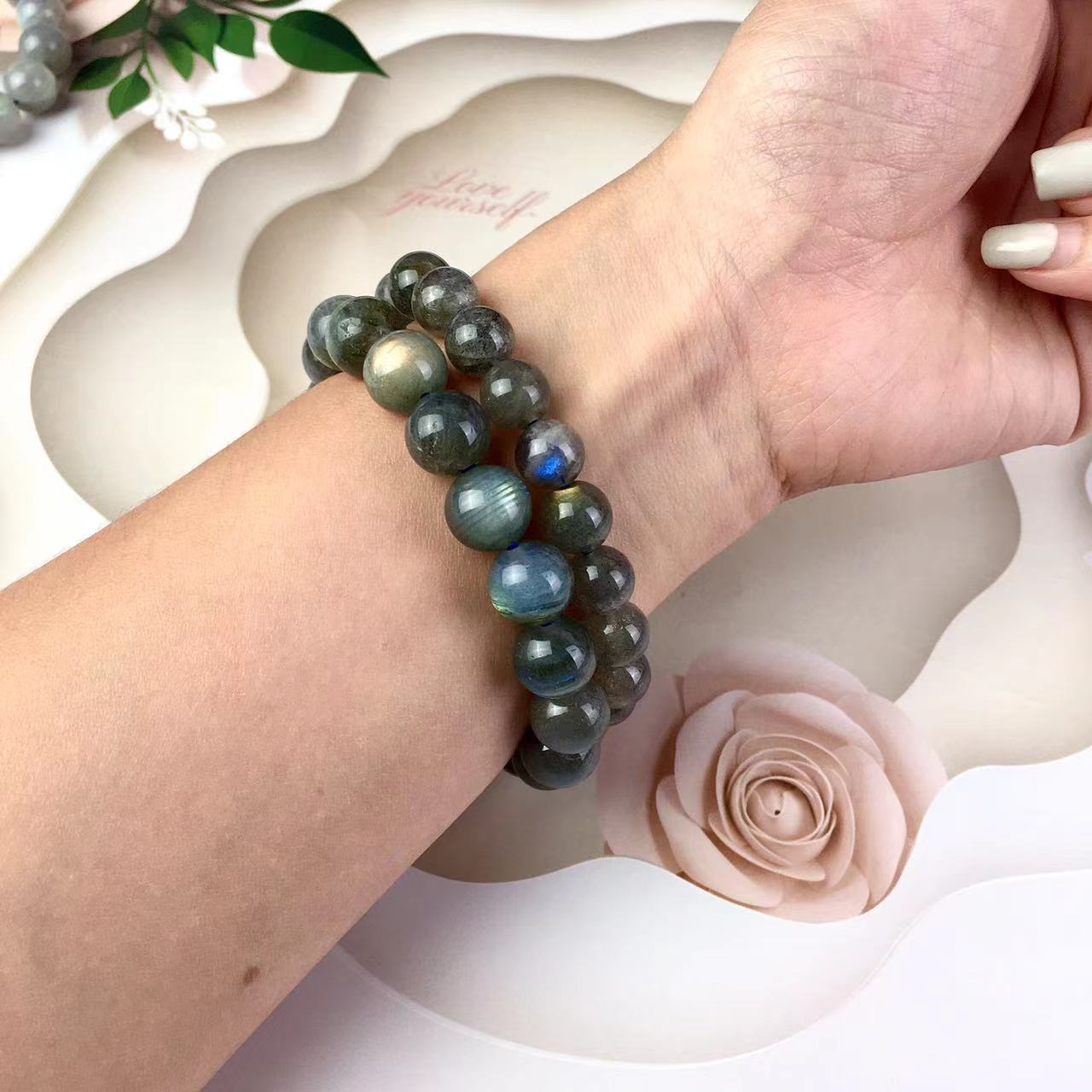 7-14MM Wholesale Natural Blue Grey Moonlight Labradorite Single Circle Bracelet Crystal Bracelet