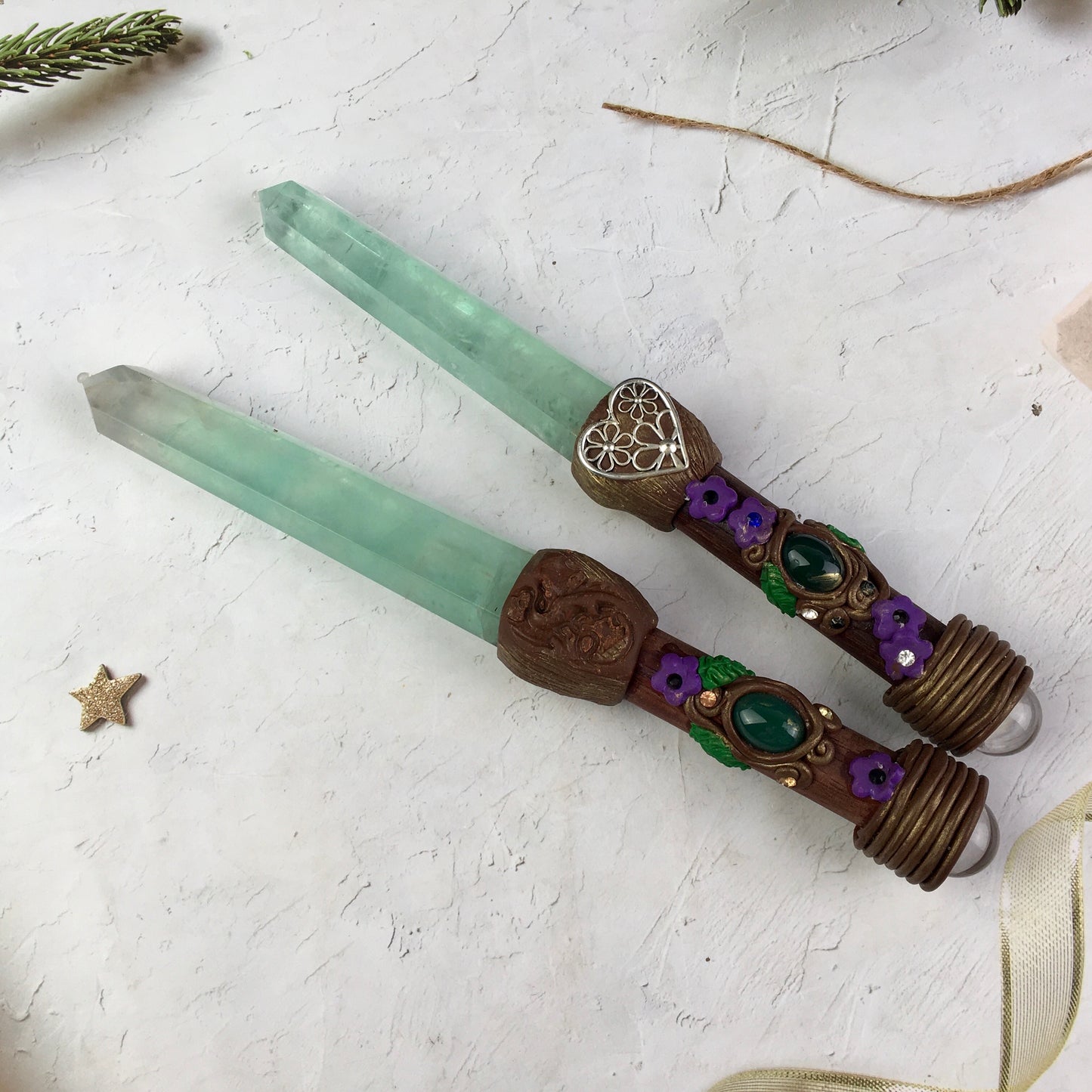 Wholesale natural Crystals Healing green fluorite and citrine  amethyst Wand For Decoration